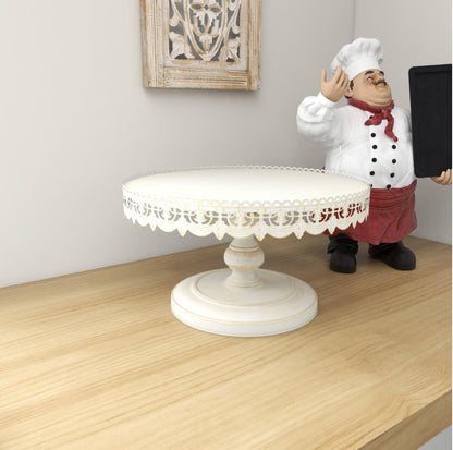 16 Inch Cream Metal Floral Decorative Cake Stand With Lace Inspired Edge