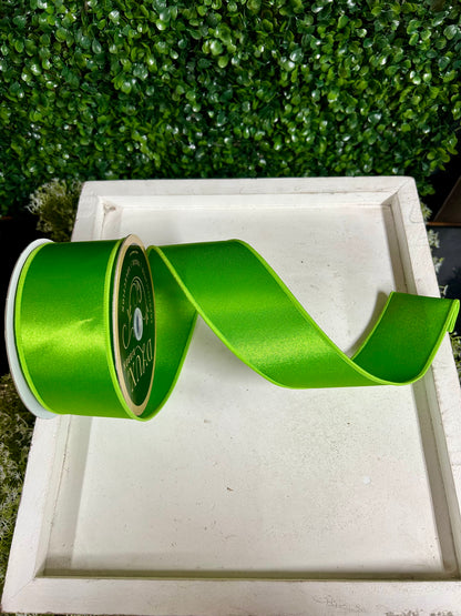 2.5 Inch By 10 Yards Fresh Green Satin Fused Ribbon