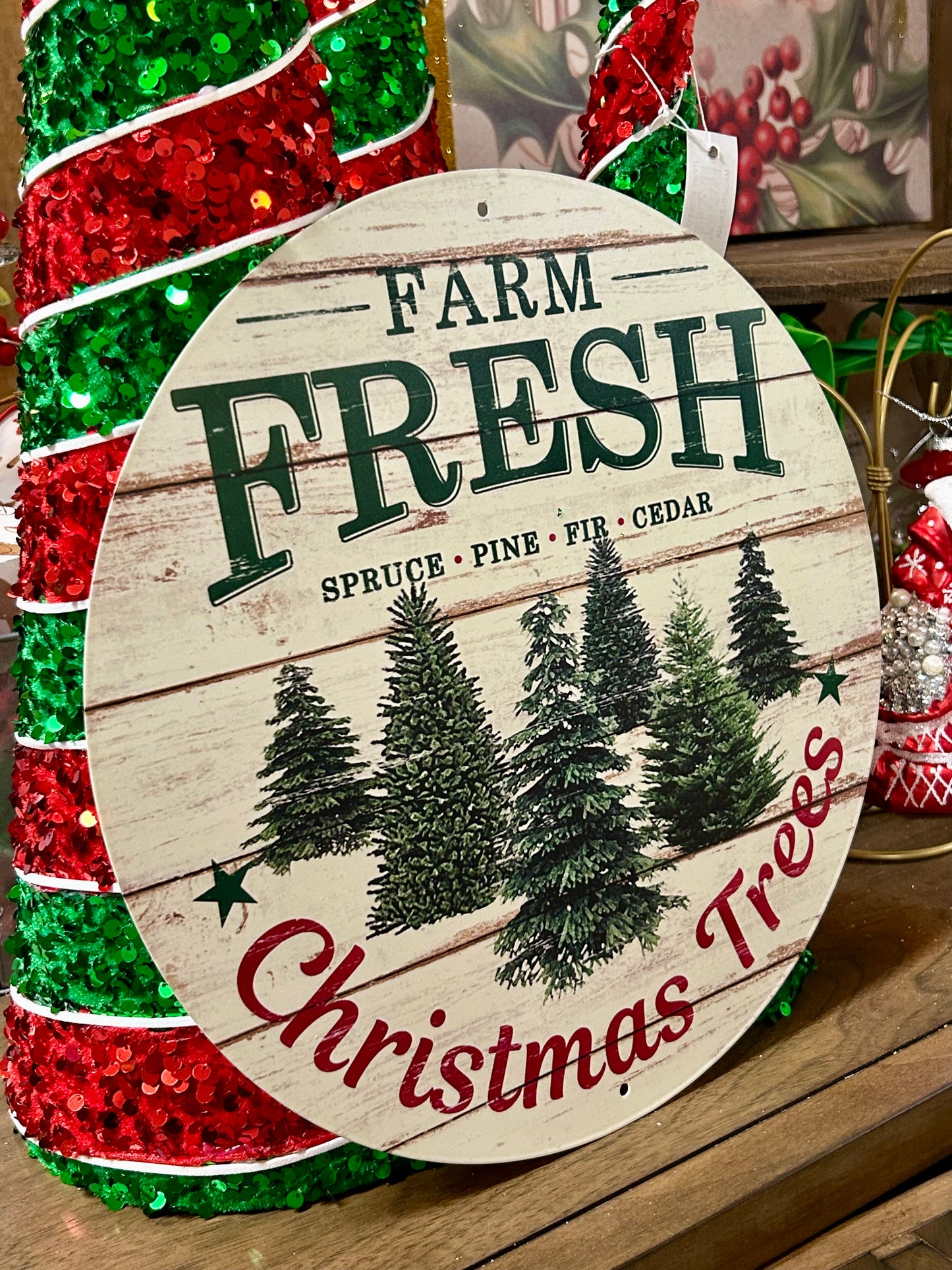 12 Inch Farm Fresh Christmas Trees Metal Sign