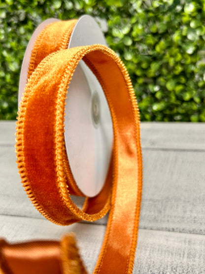 7/8 Inch By 10 Yard Burnt Sienna Deluxe Velvet With Satin Backing Ribbon