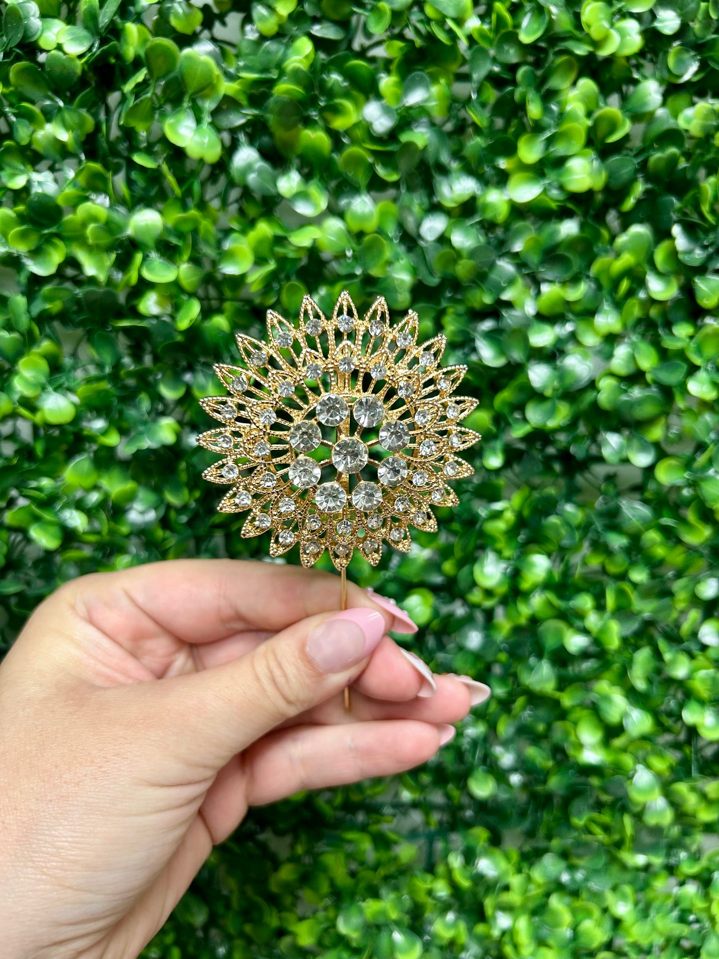 2.75 Inch Gold Rhinestone Floral Pin Three Pack