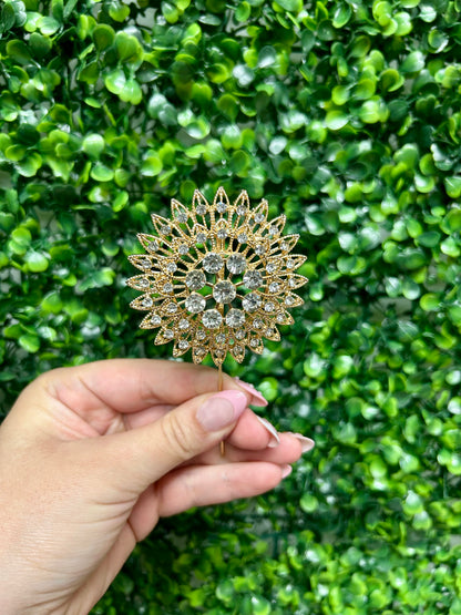 2.75 Inch Gold Rhinestone Floral Pin Three Pack