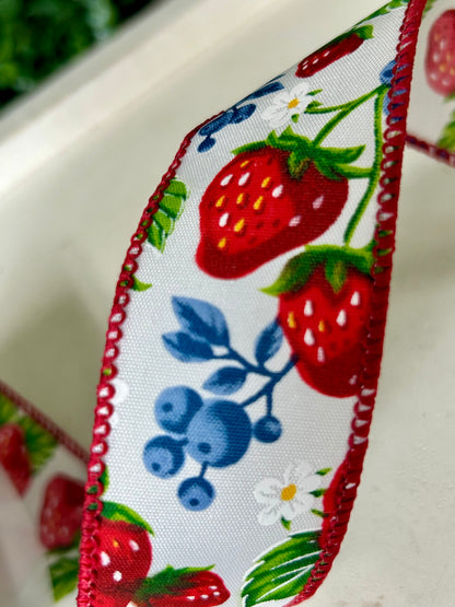 1.5 Inch By 10 Yard Strawberries And Blueberries Ribbon
