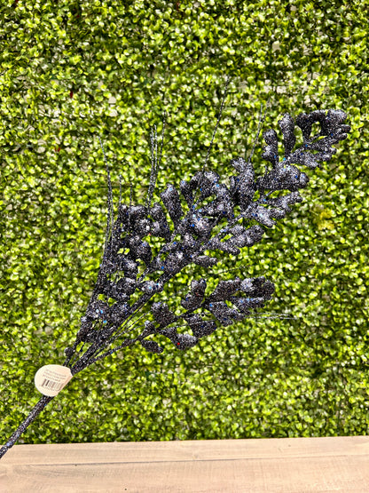 29 Inch Midnight Blue Glitter Sequin Forest Fern Spray
