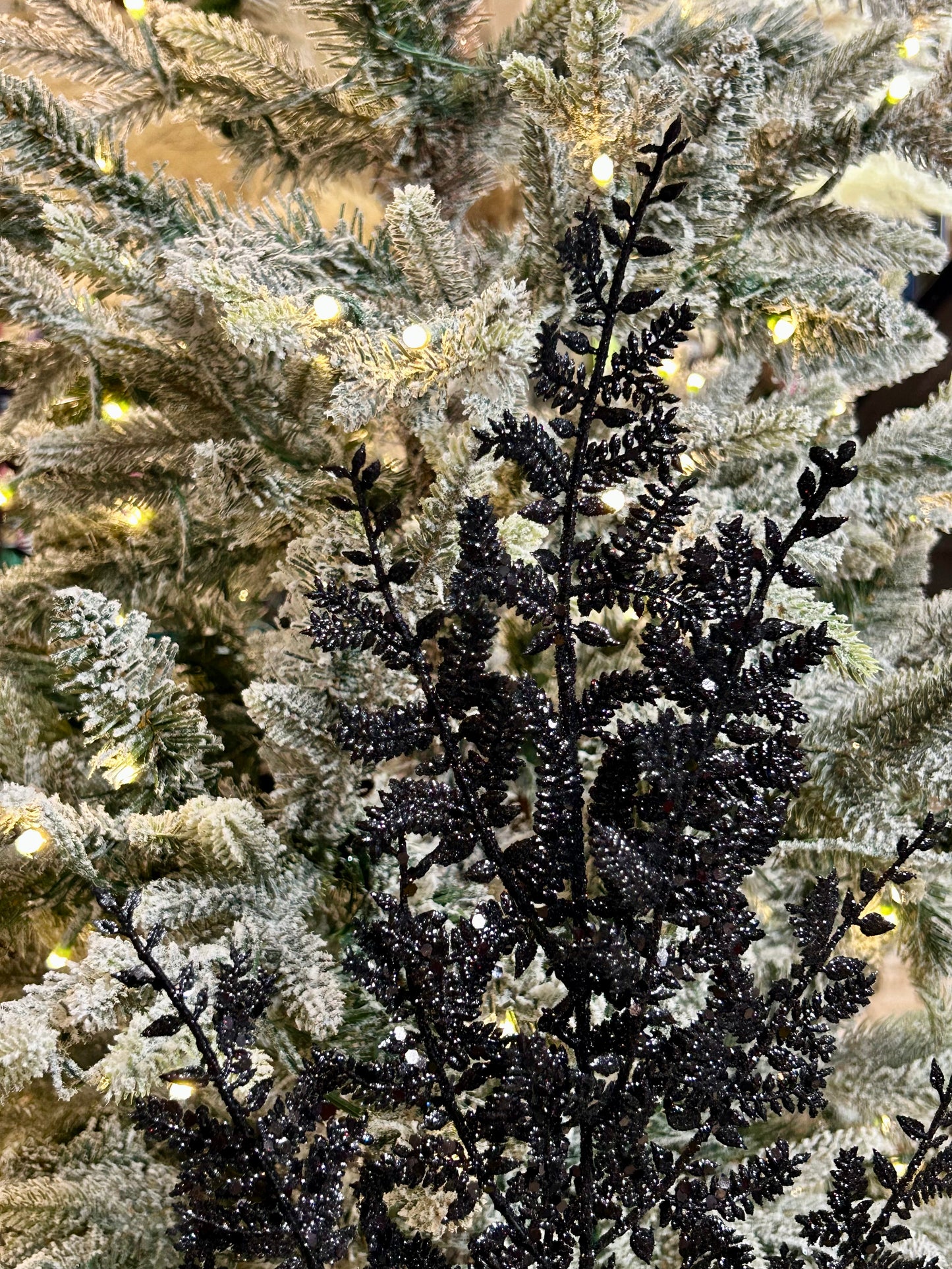 29 Inch Black Glittered Fern Spray