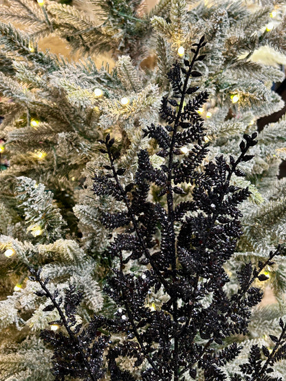 29 Inch Black Glittered Fern Spray