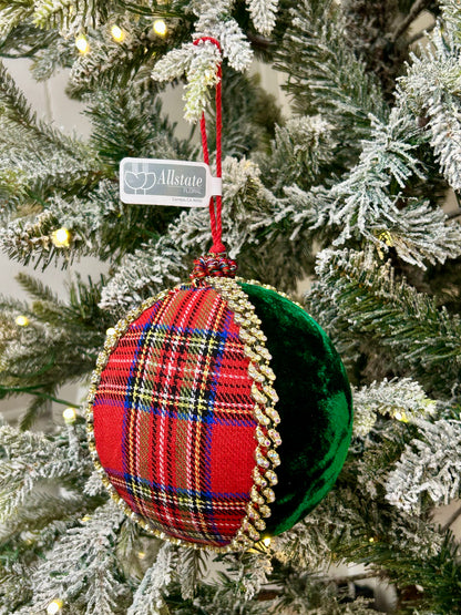 6 Inch Diamond Plaid Velvet Ball Ornament
