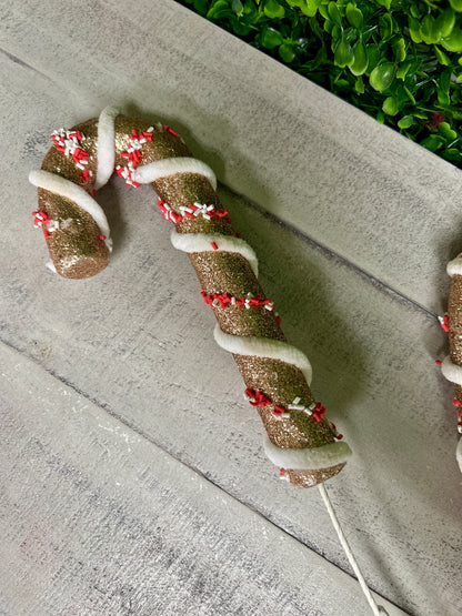 29 Inch Gold Red And White Glitter Candy Cane Spray