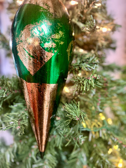 16 Inch Green And Gold Finial Ornament