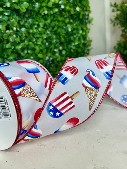2.5 Inch By 10 Yard Patriotic Ice Cream And Popsicles Ribbon