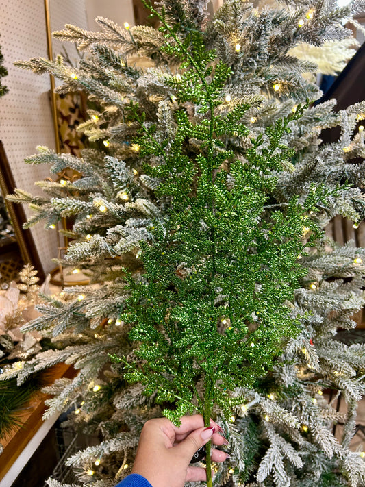 29 Inch Green Glittered Fern Spray