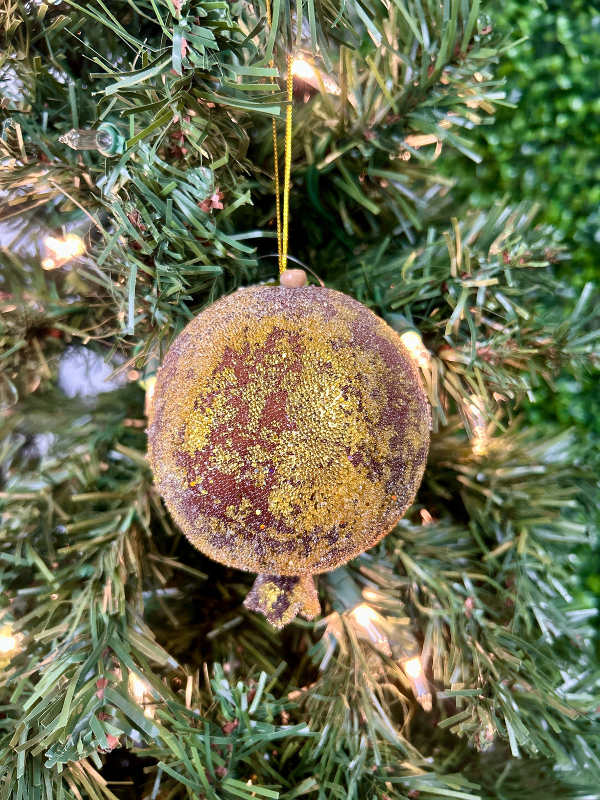 4 Inch Burgandy Gilded Antique Gold Pomegranate Ornament