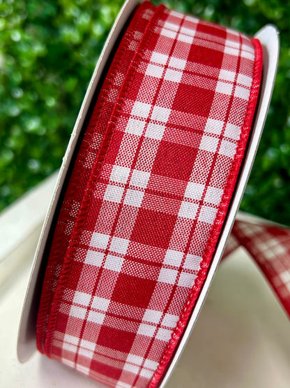 1.5 Inch By 50 Yard Red And White Woven Plaid Ribbon