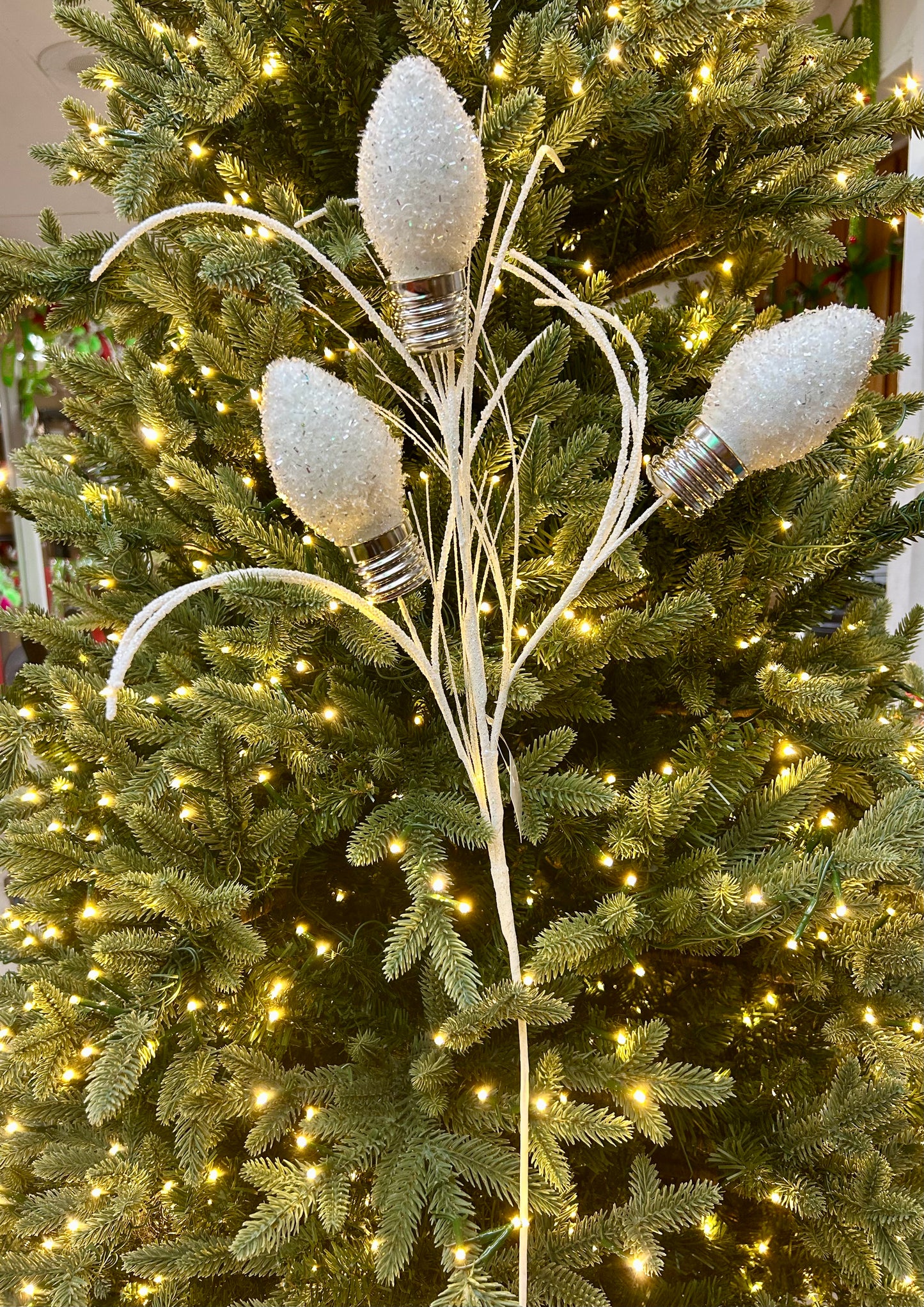 28 Inch White Tinsel Bulb Spray