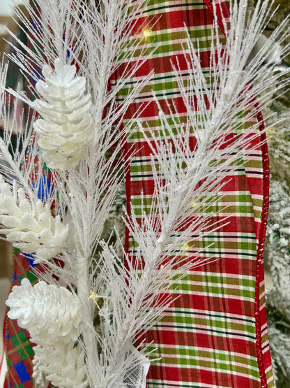 33 Inch White Glitter Pinecone Spray