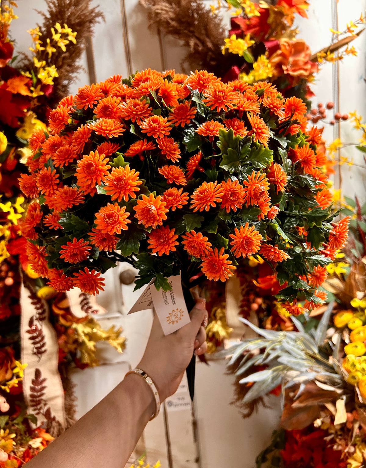 16 Inch Bright Orange Mum Bush Stake