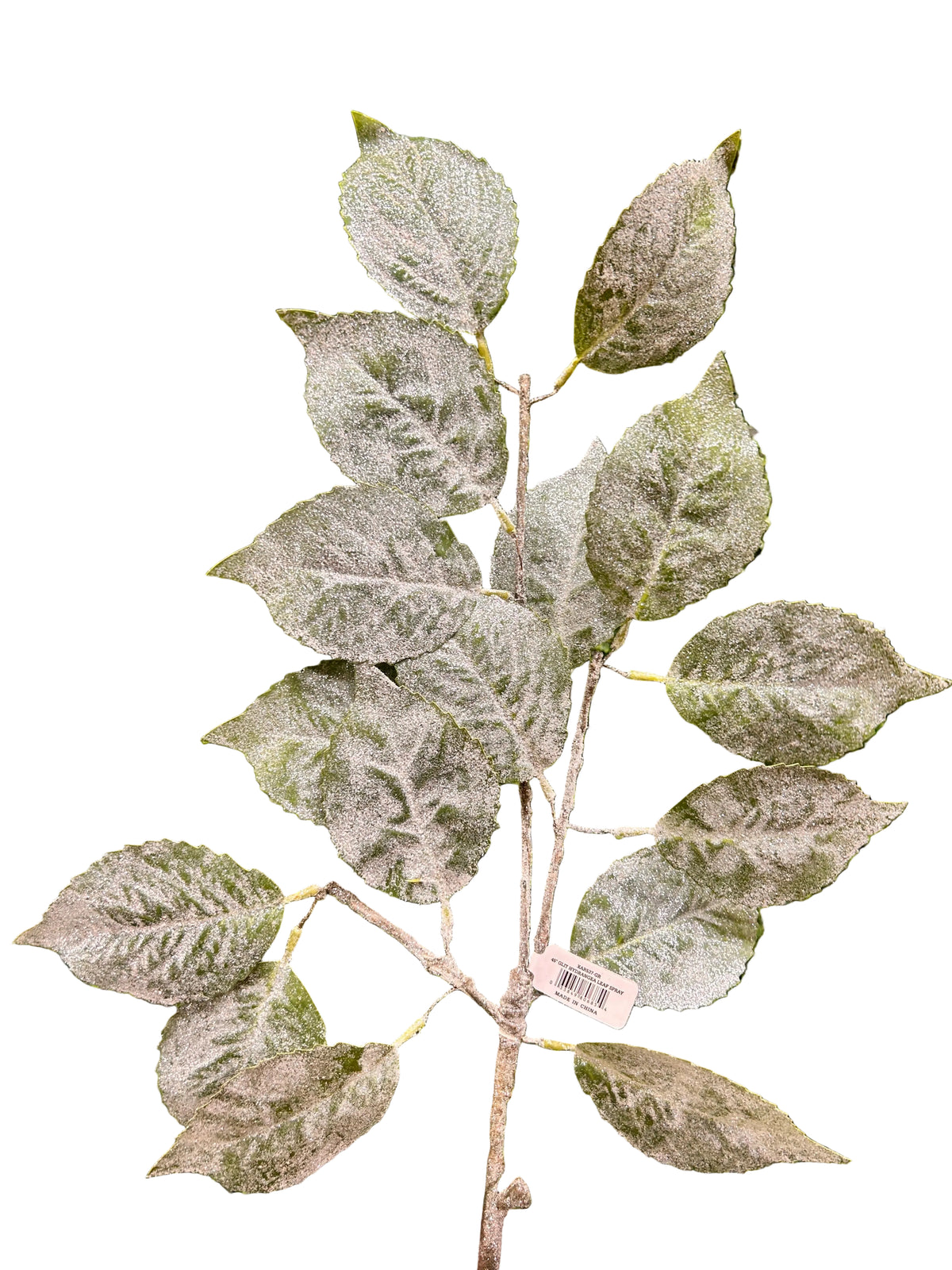 45 Inch Green Glitter Hydrangea Leaf Spray