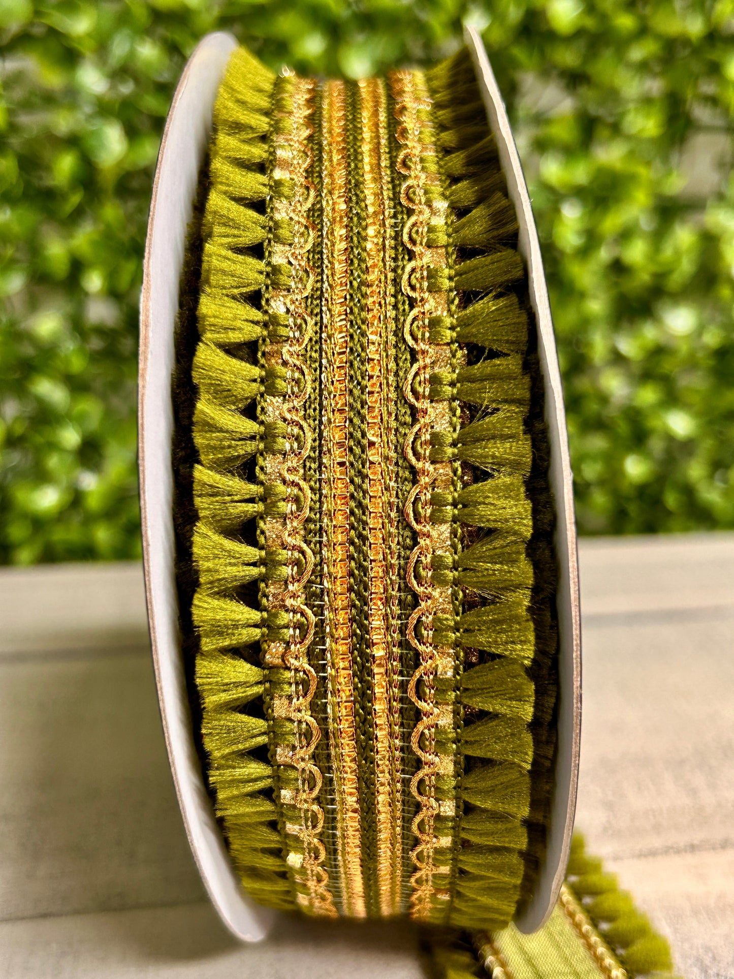 John Mark 1.5 Inch By 10 Yard Green Tassel Fringe Dupioni Ribbon