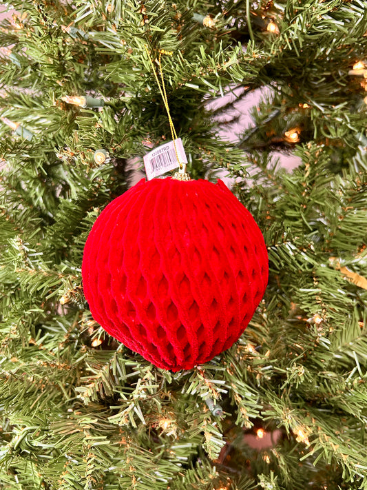 5 Inch Red Flocked Ball Ornament