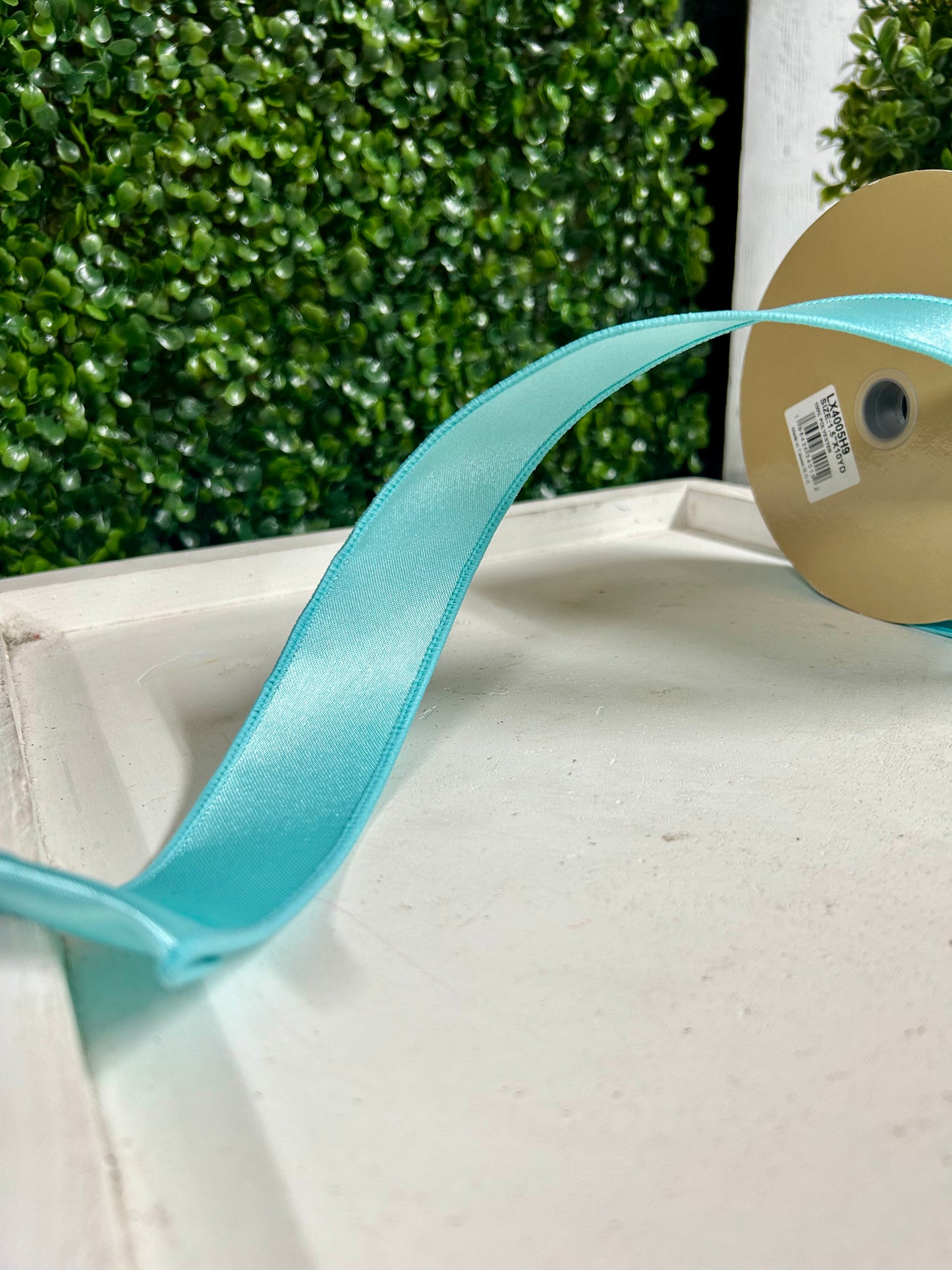 1.5 Inch By 10 Yard Aqua Blue Satin Fused Ribbon
