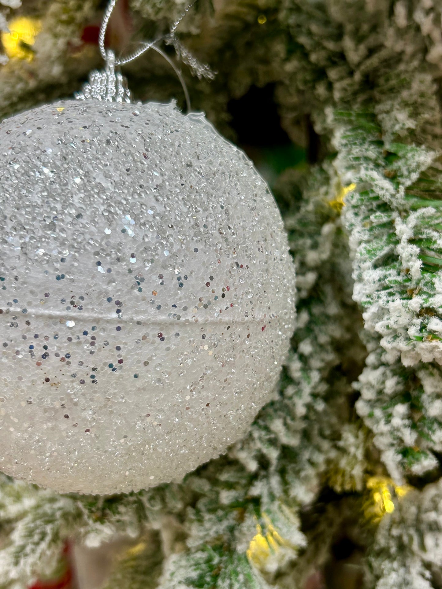 4 Inch White Sequin Ball Ornament