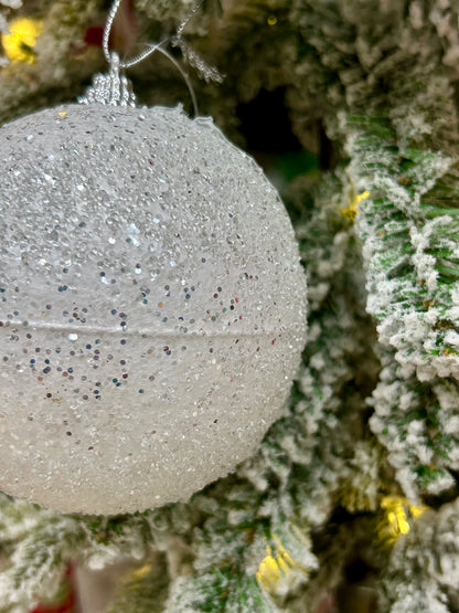 4 Inch White Sequin Ball Ornament