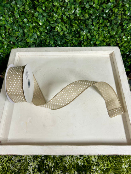 1.5 Inch By 10 Yard Natural And White Raised Swiss Dots On Royal Ribbon