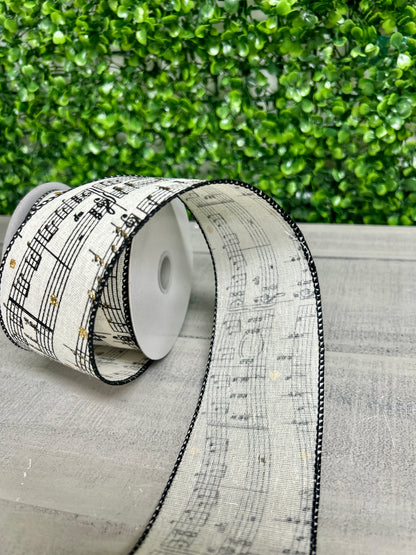 2.5 Inch By 10 Yard Ivory Linen Musical Sheet Ribbon