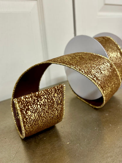 2.5 Inch By 10 Yard Brown Short Fur Gold Metallic Ribbon