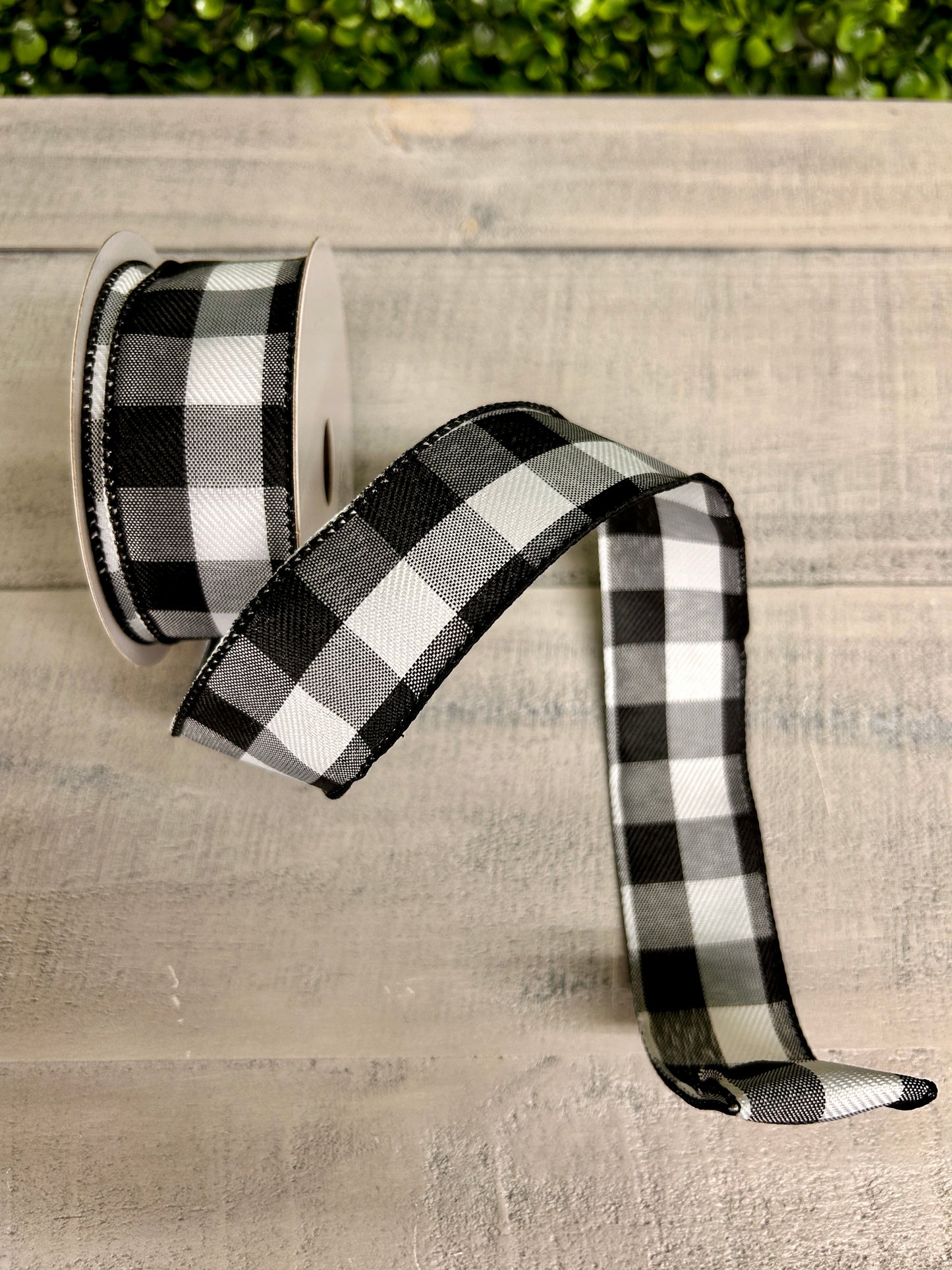 1.5 Inch By 10 Yard Black Grey And White Check Ribbon