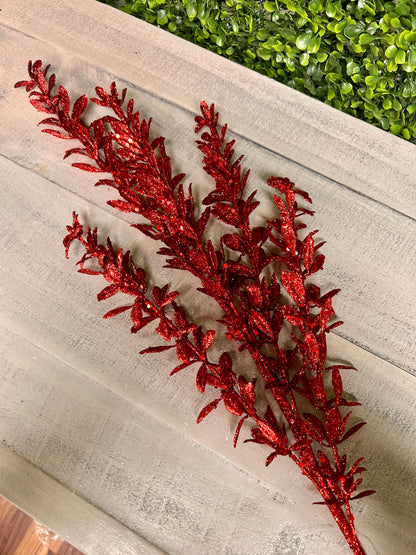 28.5 Inch Red Glittered Rosemary Spray