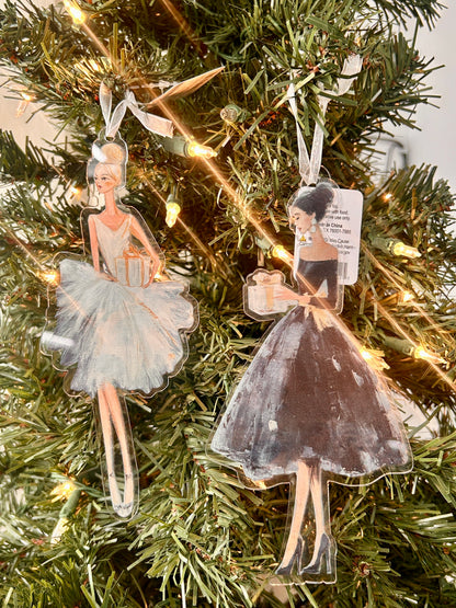 7 Inch Women In Dresses Acrylic Ornaments Two Assorted