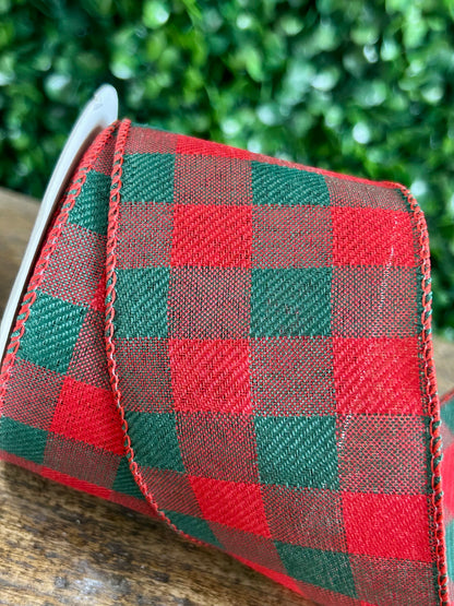 2.5 Inch By 10 Yard Traditional Christmas Check Ribbon