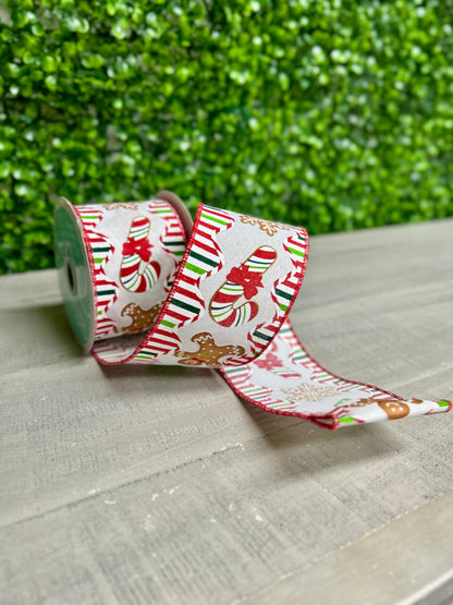 2.5 Inch By 10 Yard Gingerbread Candy Cookies And Trees Ribbon
