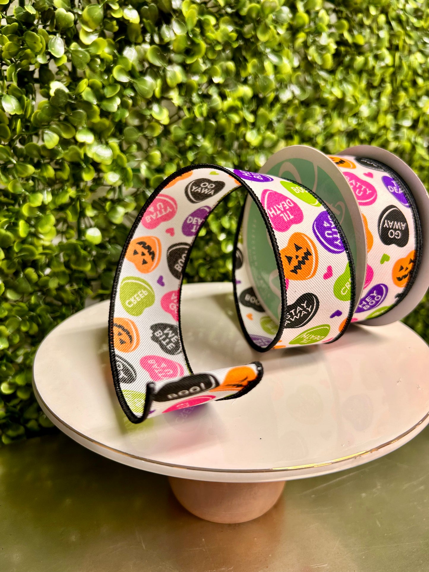 1.5 Inch By 10 Yard Halloween Candy Hearts Ribbon