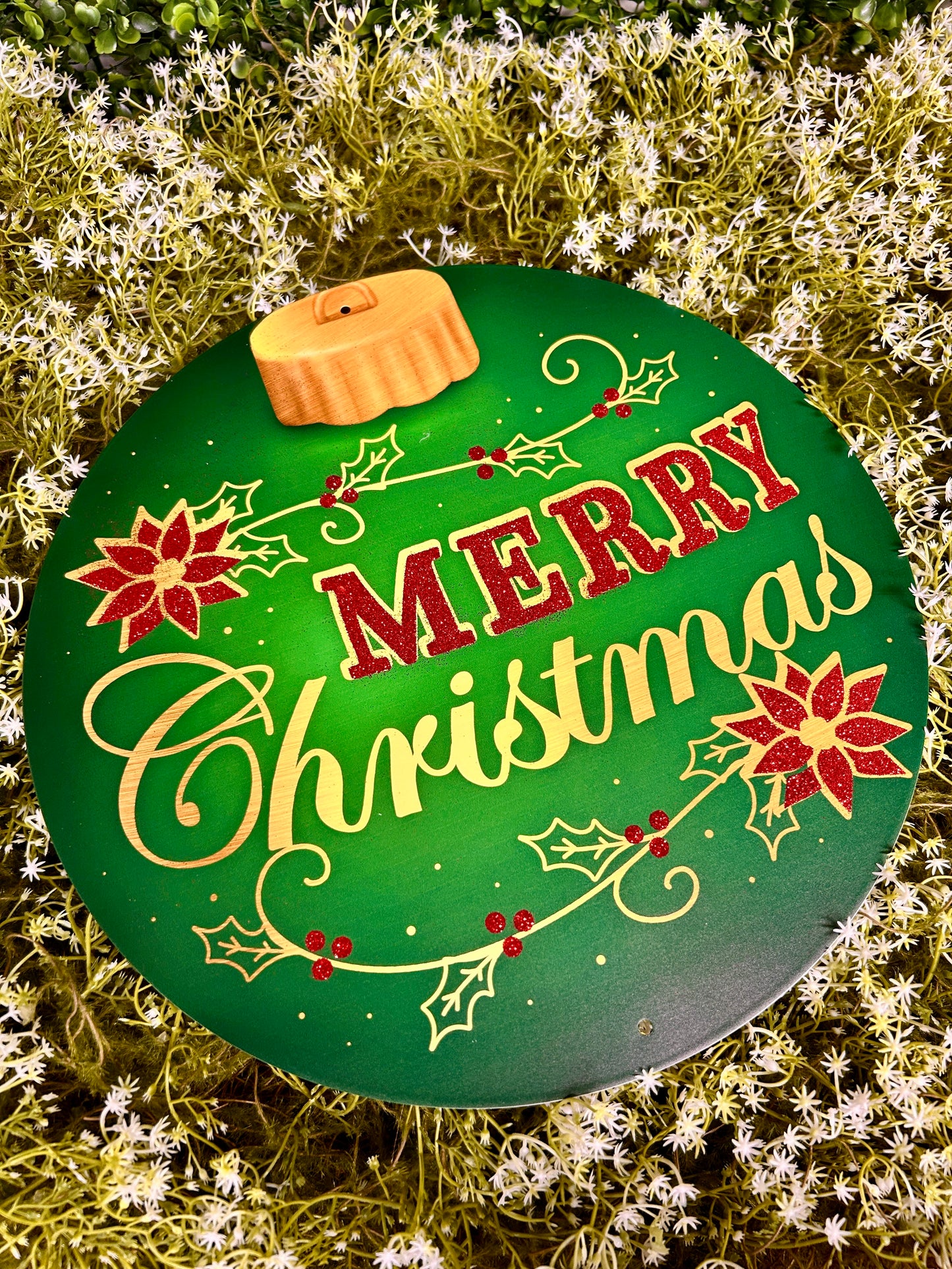 12 Inch Emerald Gold And Red Merry Christmas Ornament Sign