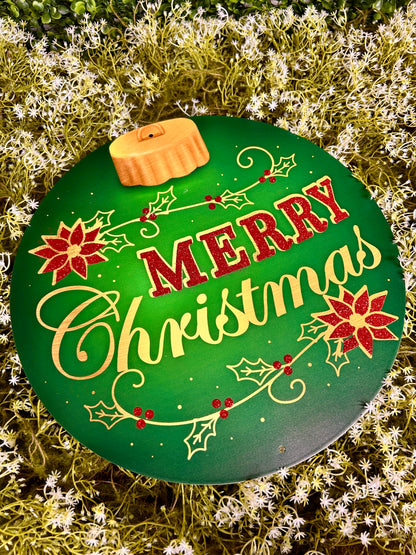 12 Inch Emerald Gold And Red Merry Christmas Ornament Sign