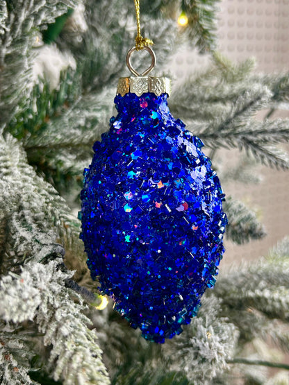 4.5-6.5 Inch Royal Blue Bead And Glitter Ornament Three Styles