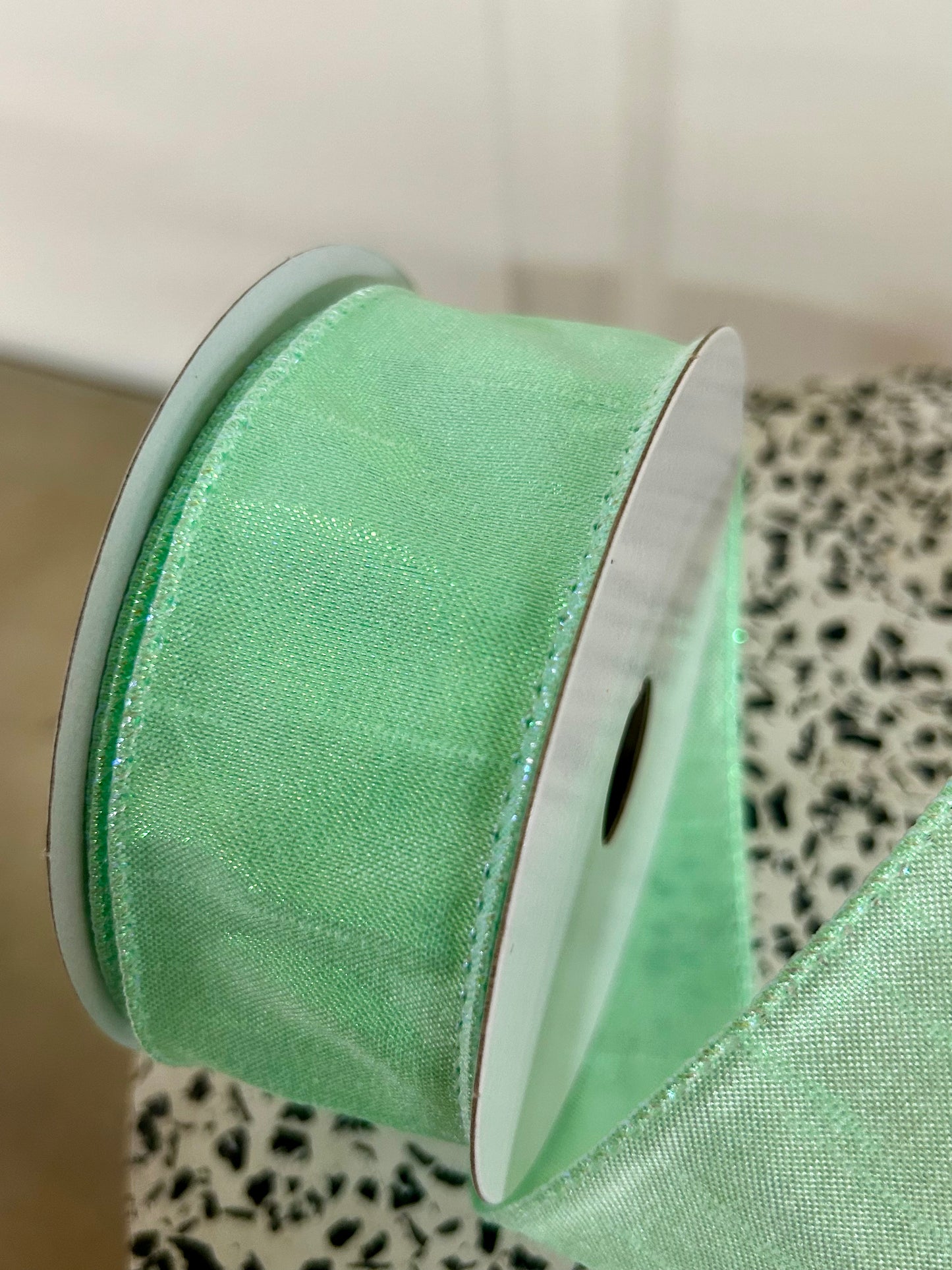 1.5 Inch By 10 Yard Mint Iridescent Solid Metallic Ribbon