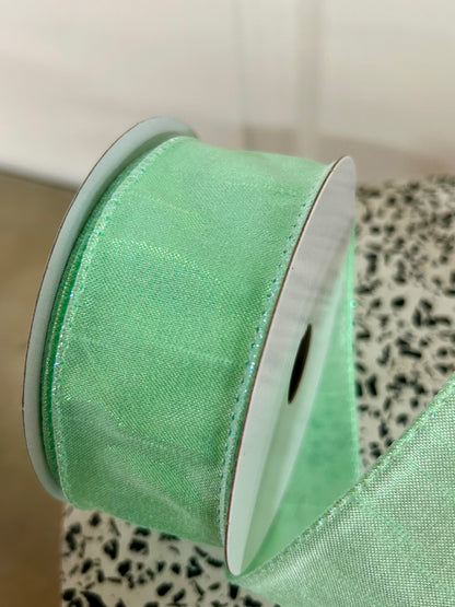 1.5 Inch By 10 Yard Mint Iridescent Solid Metallic Ribbon