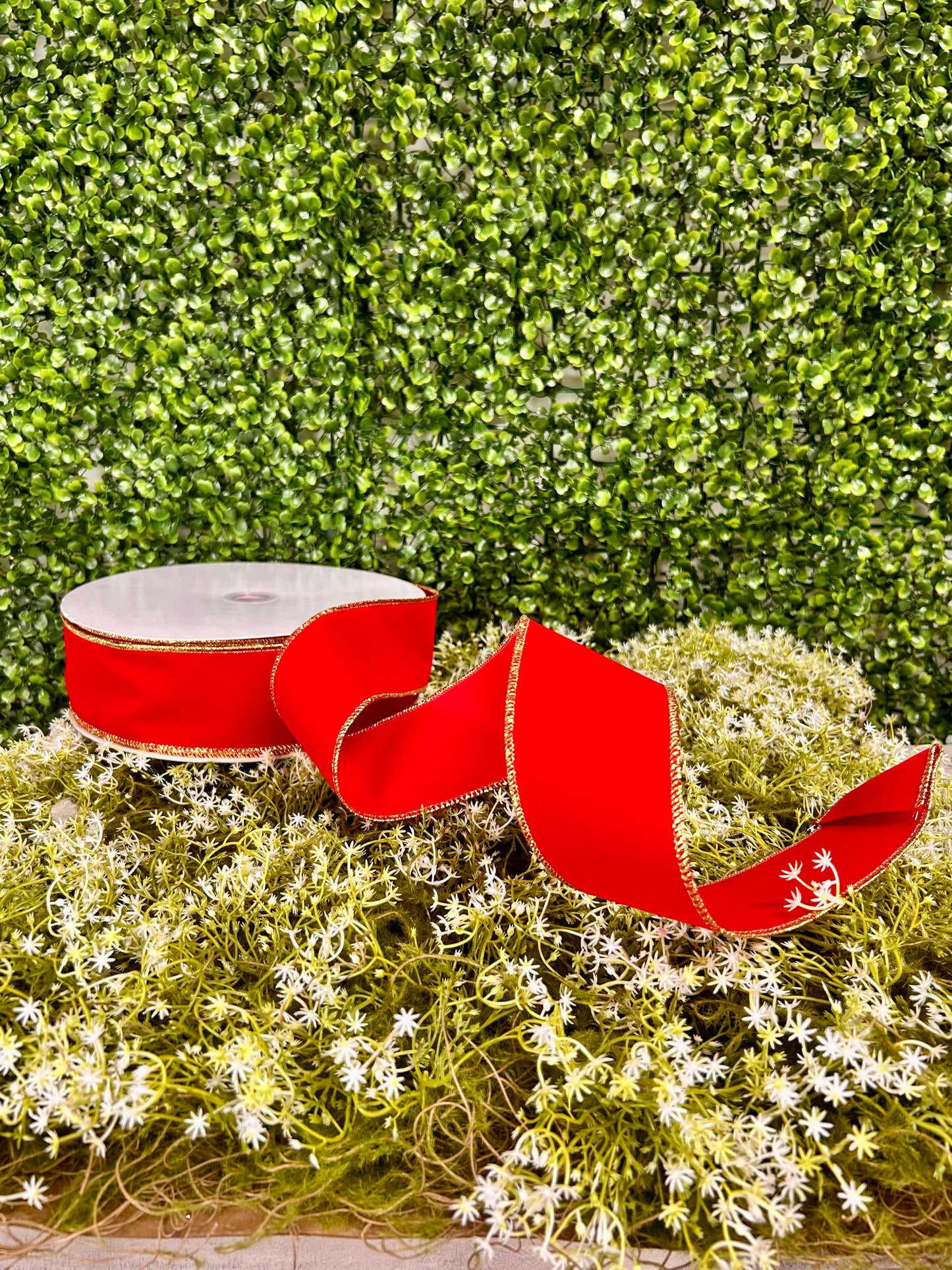 2.5 Inch By 50 Yard Red With Gold Indoor Velvet Ribbon