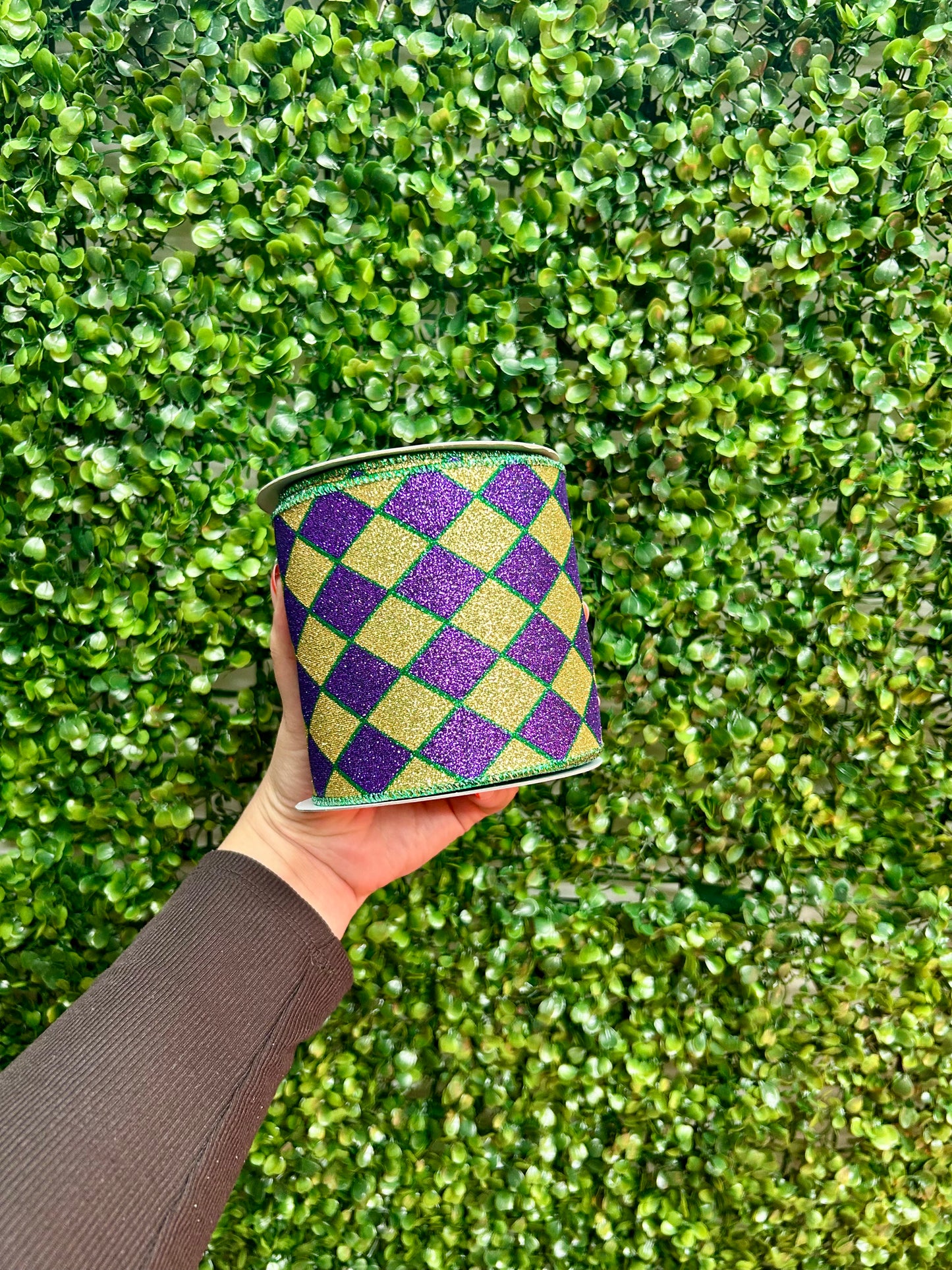 4 Inch By 10 Yard Mardi Gras Glitter Harlequin Ribbon