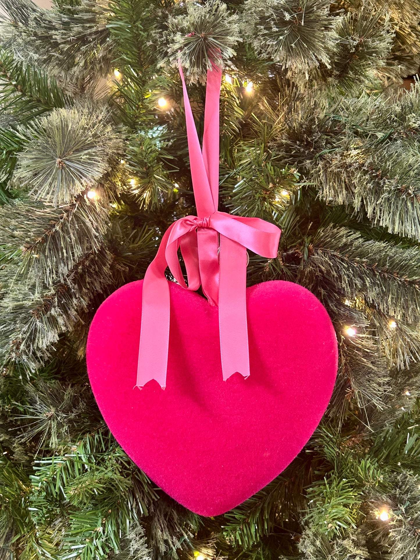9 Inch Pink Flocked Heart Hanging Ornament