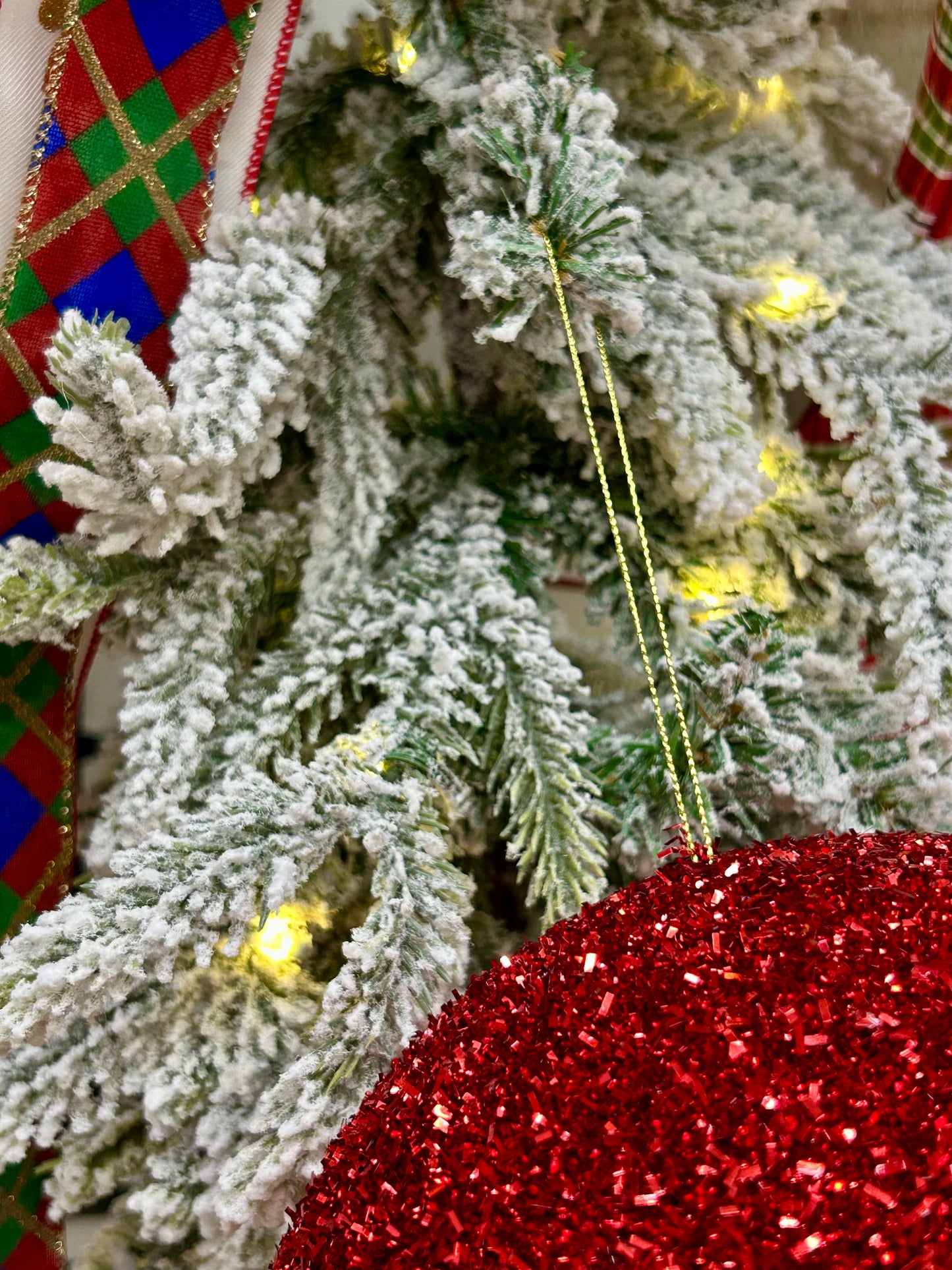 8 Inch Red Foil Glitter Ball Ornament