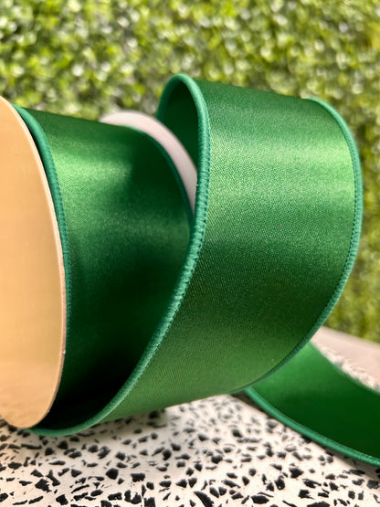 2.5 Inch By 10 Yard Emerald Green Satin Fused Ribbon