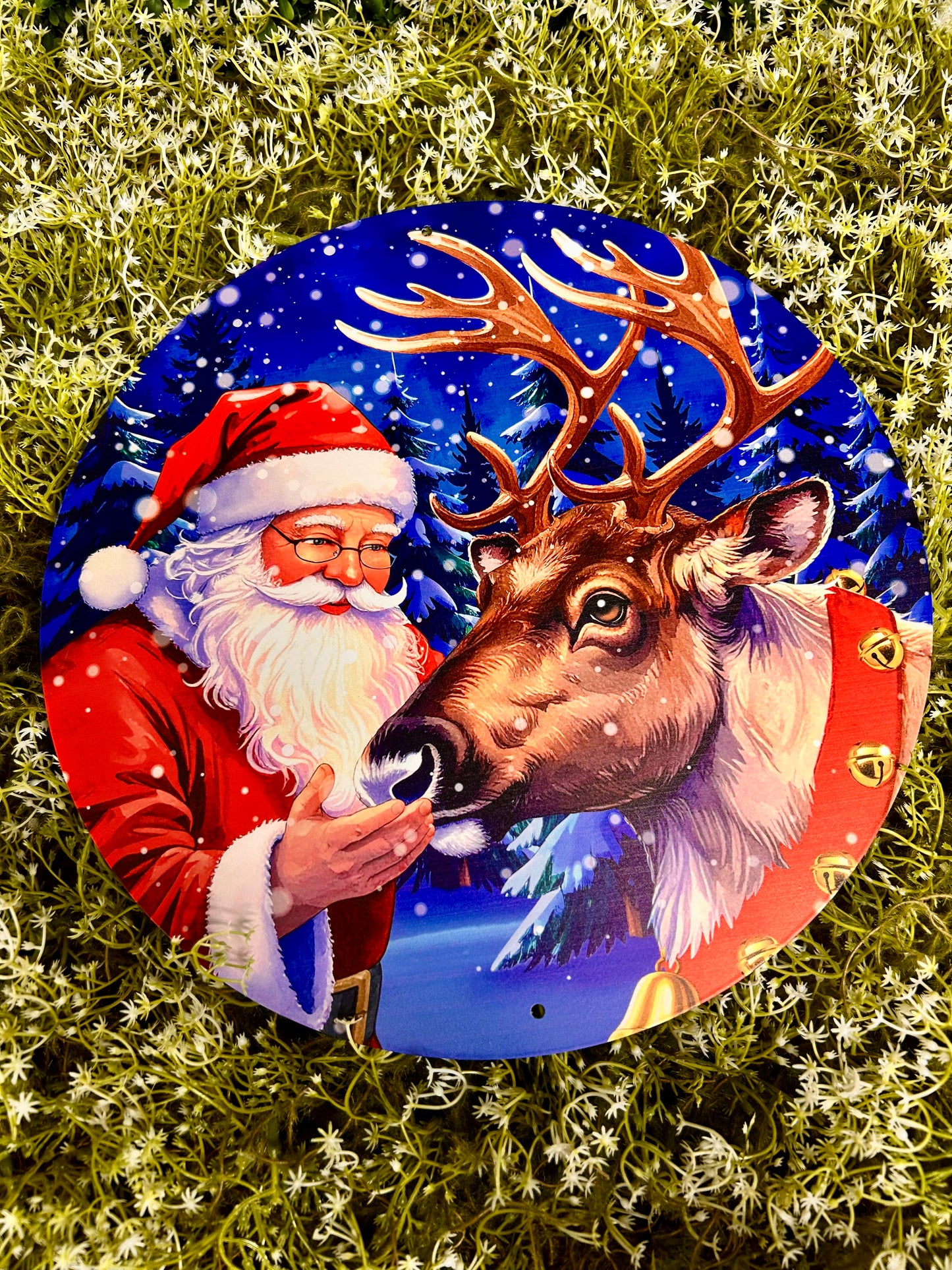12 Inch Santa And Reindeer Metal Sign
