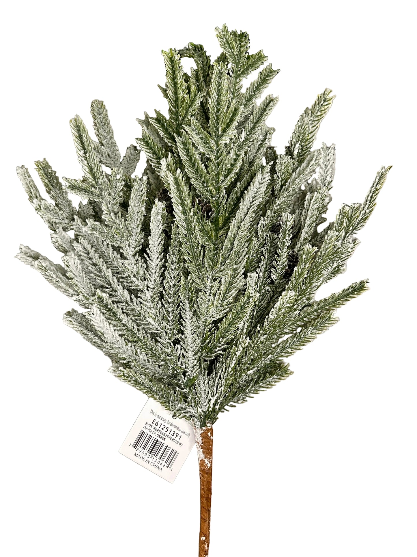 14 Inch Green White Flocked Long Needle Magnolia Cedar Spray