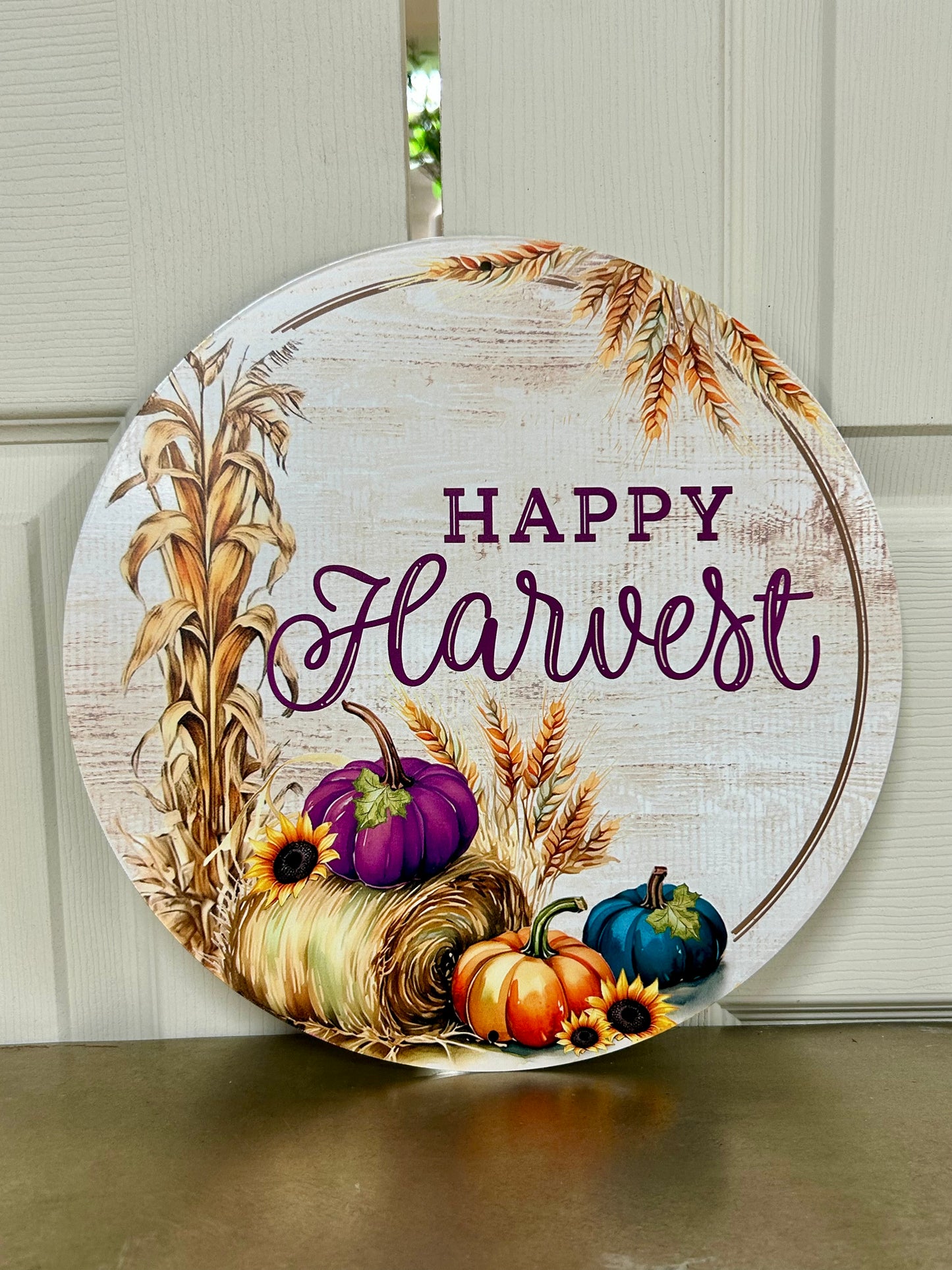 12 Inch Happy Harvest Metal Sign