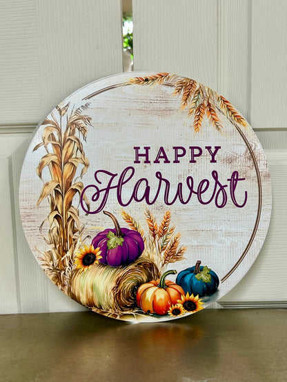 12 Inch Happy Harvest Metal Sign