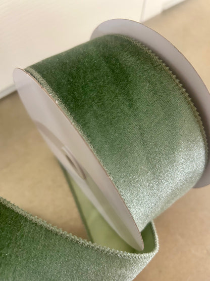 2.5 Inch By 10 Yard Sage Green Velvet With Satin Backing Ribbon
